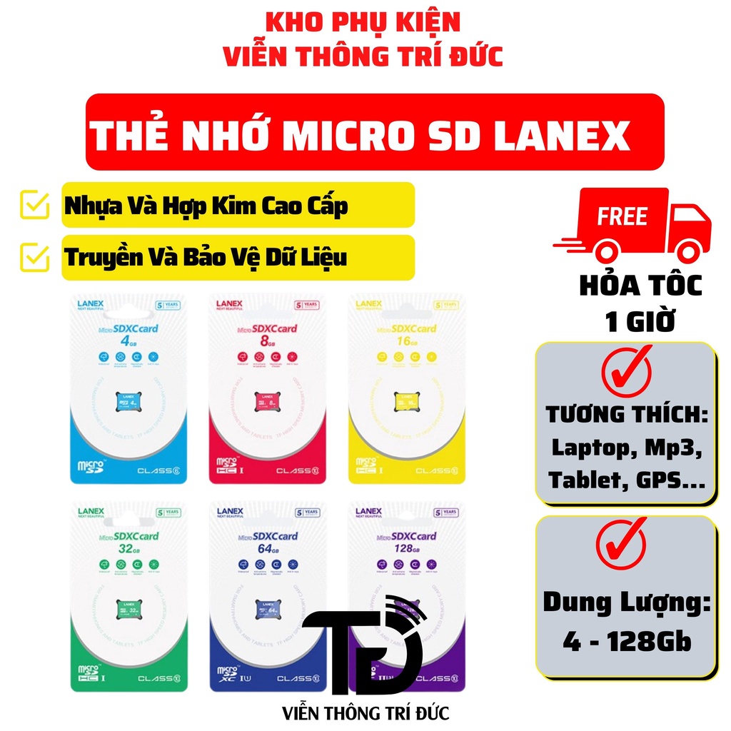 Thẻ Nhớ Micro SD Ho.co/ Lanex Class 10 - Tốc Độ 90MB /Giây - 4Gb/8Gb/16Gb/32Gb/64Gb/128Gb Phù hợp Gắn Camera, điện thoại