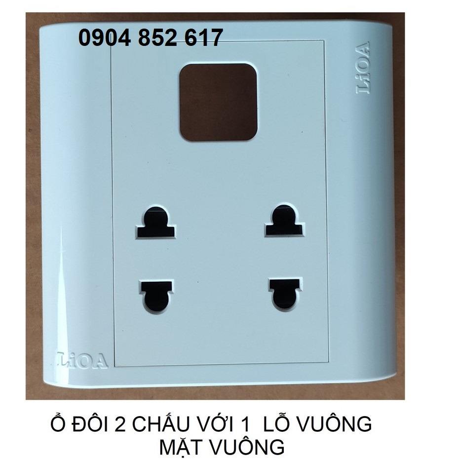 Mặt Vuông Ổ đôi 2 chấu + 1 lỗ công tắc Lioa