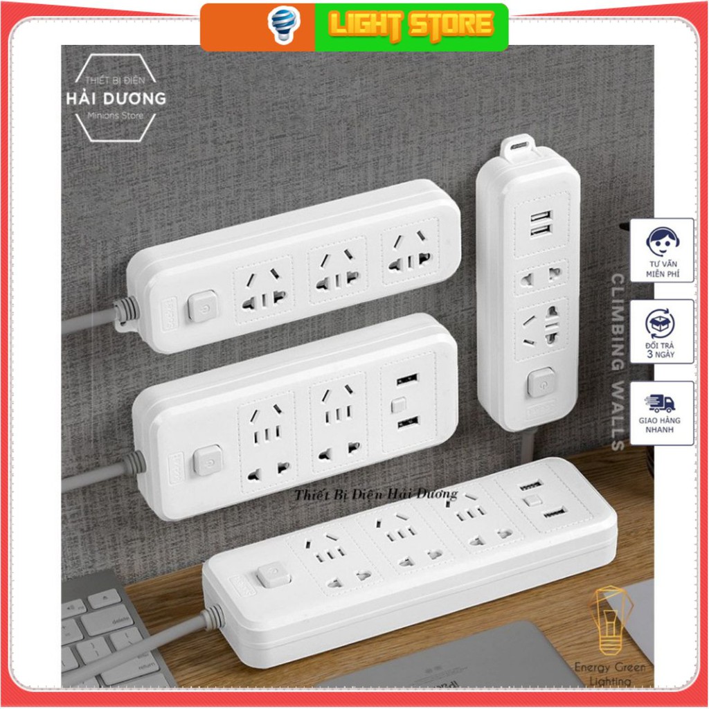 Ổ Cắm Điện Thông Minh Chuyển Đổi Đa Chức Năng OD-318 dây 2m8 - Có Đầu Cắm USB Chuẩn Sạc An Toàn Chống Giật Tặng Phích