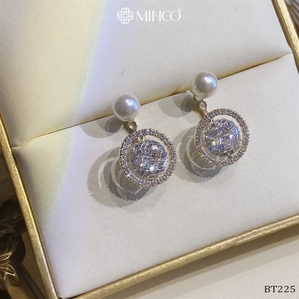 Bông Tai Nữ Minco Accessories Vòng Tròn Nạm Đá Hạt Ngọc Trai Nhân Tạo phụ kiện thời trang nữ đẹp BT225