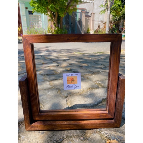 Khung gỗ thông 2 mặt kính kích thước 20x20cm, khung ảnh vintage trang trí hoa khô, khung ảnh 2 mặt kính trang trí
