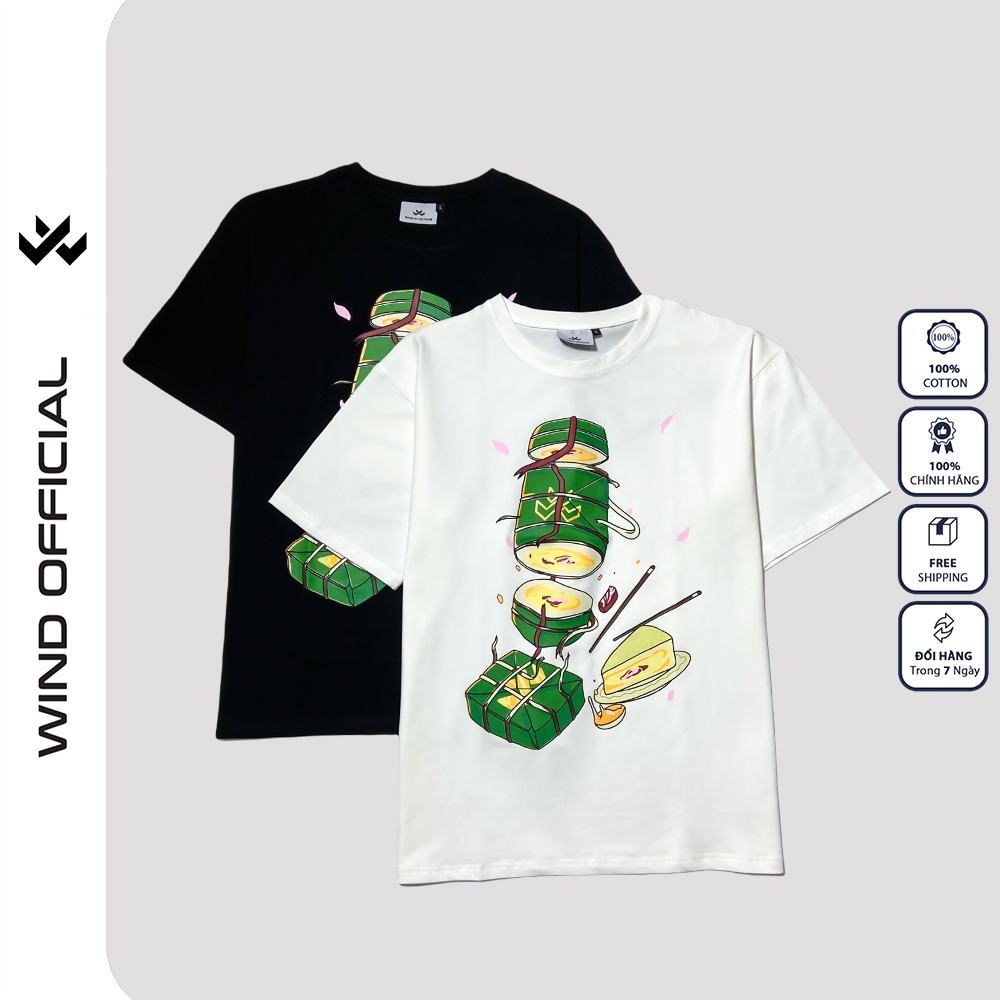 Áo thun tay lỡ unisex WIND 100% cotton phông form rộng nam nữ Bánh Chưng oversize ulzzang