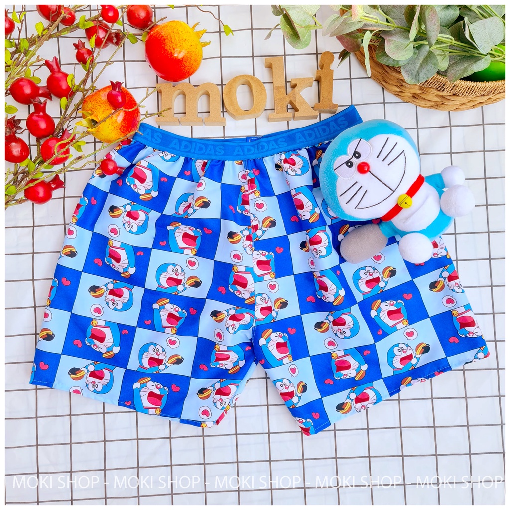 Quần đùi nam nữ vải kate mát mặc ngủ thoải mái thoáng mát doremon đô rê mon MOKISHOP