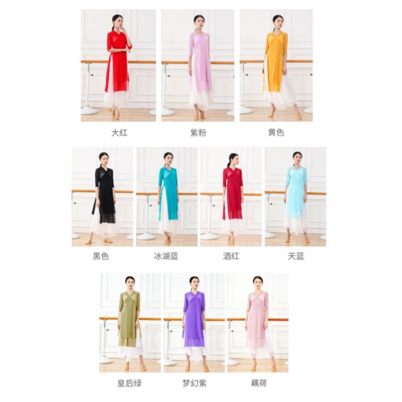 Áo cổ trang dáng dài xẻ