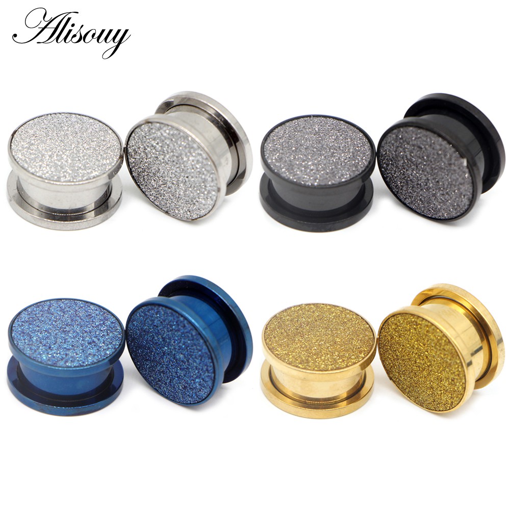 Alisouy 1 Khuyên Xỏ Lỗ Tai Màu Vàng Hồng / Bạc Lấp Lánh Thời Trang