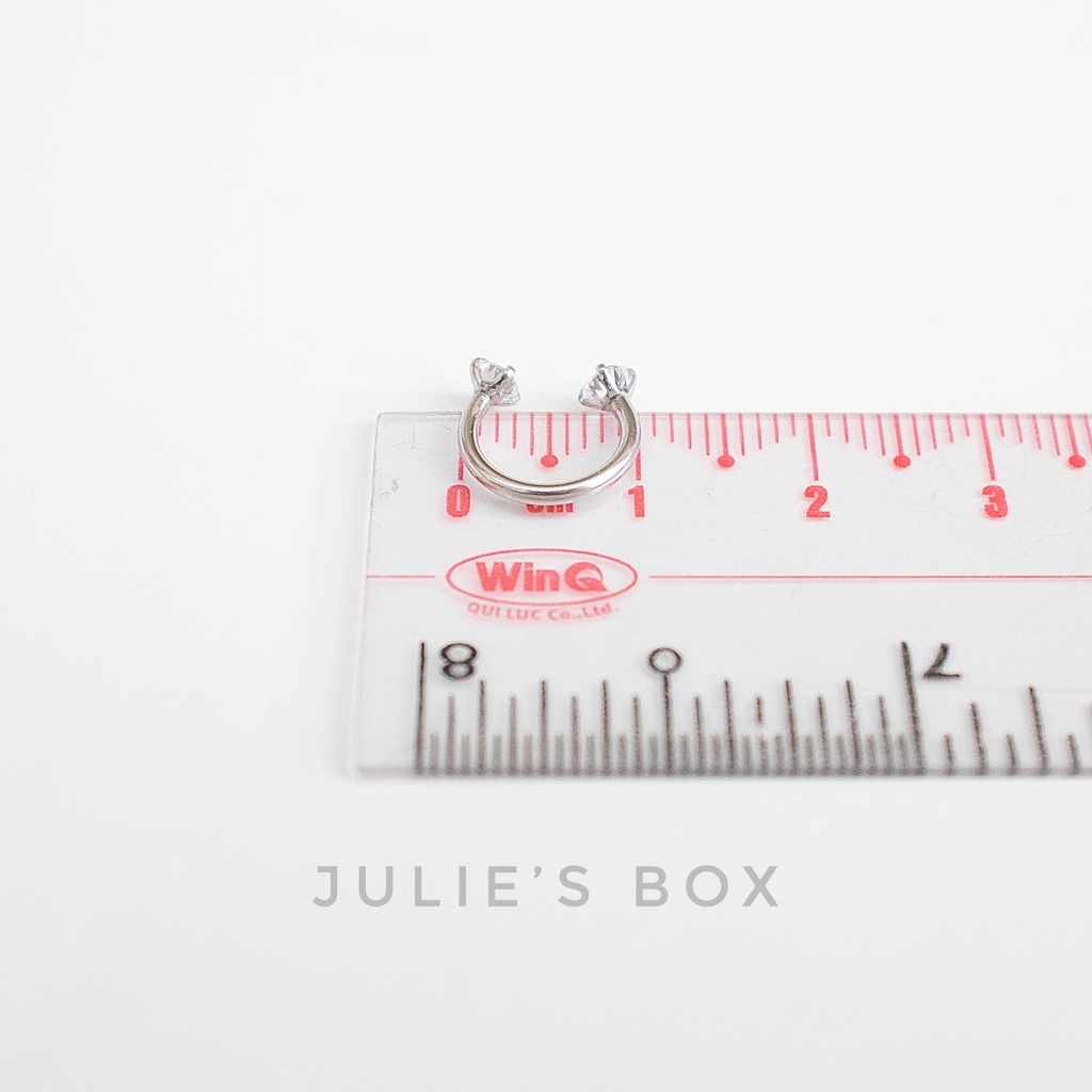 Khuyên Tai Chữ U 2 Đầu Đá Tròn Màu Bạc Nhiều SIze Thép Y Tế Titan Thép Không Gỉ Không Ngứa julies box bông tai