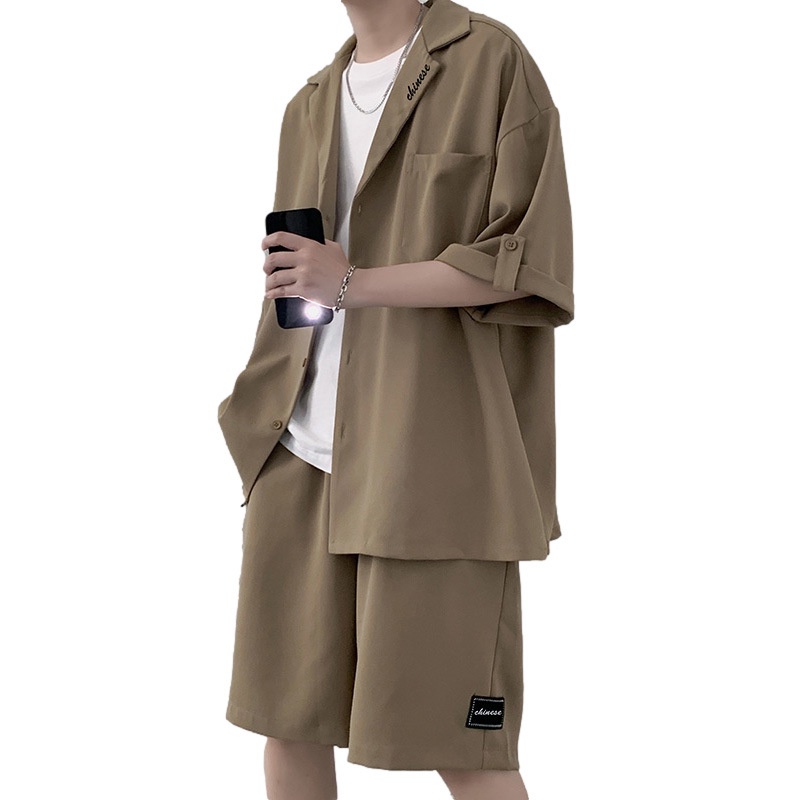 Bộ áo sơ mi ngắn tay và quần short thời trang mùa hè dành cho nam