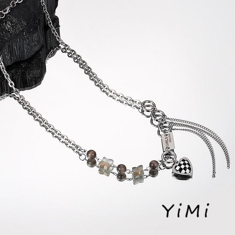 Vòng cổ mặt hình hình trái tim họa tiết caro phong cách Hàn Quốc thời trang cho cặp đôi