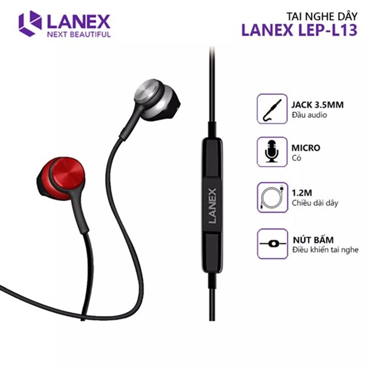Tai Nghe Lanex Lep-L13 Jack 3.5 Micro Đàm Thoại Dài 1m2