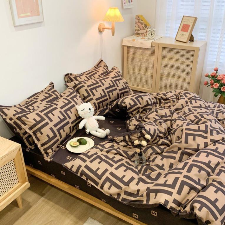 Bộ chăn ga gối thương hiệu fendi combo 4 món chất liệu contton poly đủ kích thước 1m6 1m8 2m2