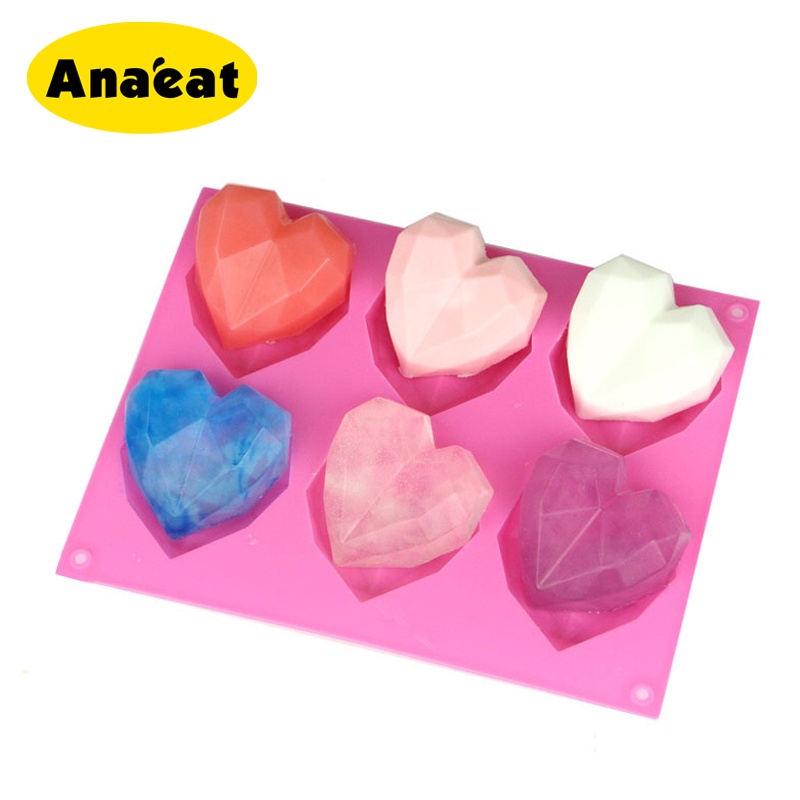Khay nướng bánh ANAEAT bằng silicon 6 lỗ hình trái tim kim cương xinh xắn