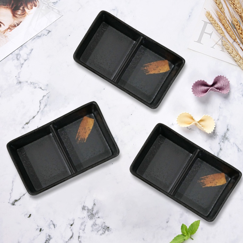 Bộ 3 chén đựng gia vị - nước chấm 2 ngăn Melamine