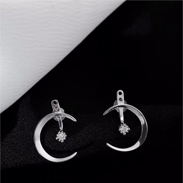 Bông tai khuyên tai trăng đeo được 2 kiểu - bạc ý 30%