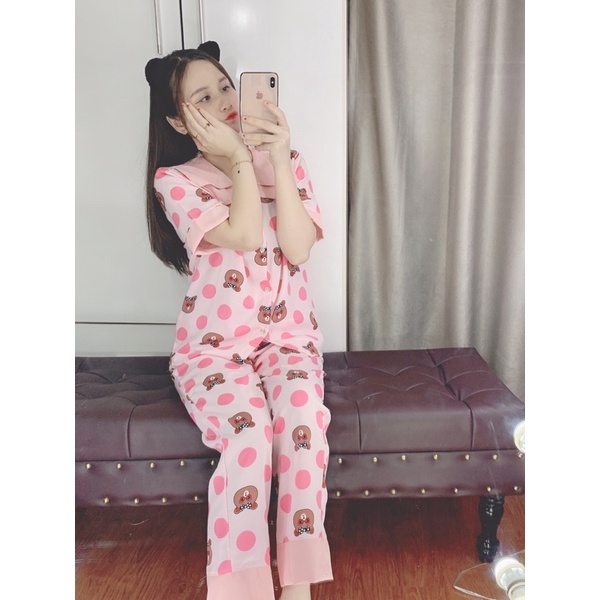 Bộ pijama Cổ sen 2 lá tay ngắn quần dài