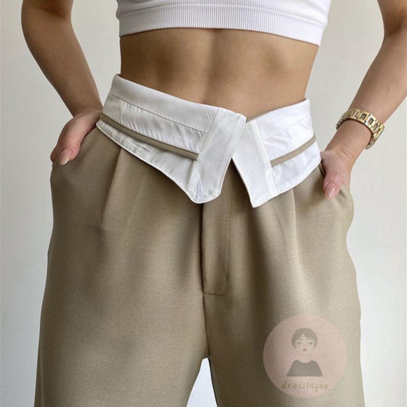 Quần ống rộng Lưng Cao Phối Khóa Kéo Thời Trang Cho Nữ
