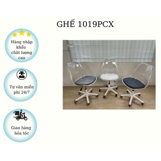 Ghế Nhựa Acrylic Trong Suốt Nệm Bọc Simili Cao Cấp Chân Nhựa Xoay 1019pcx