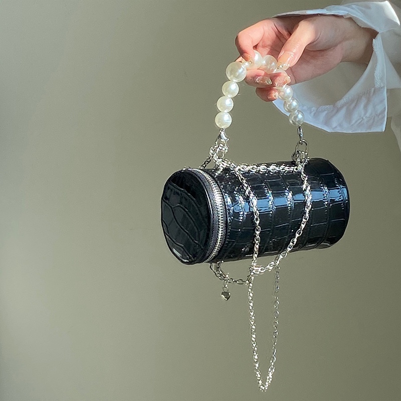 Túi đeo vai IELGY họa tiết da cá sấu đính ngọc trai giả phối dây xích thời trang retro dành cho nữ