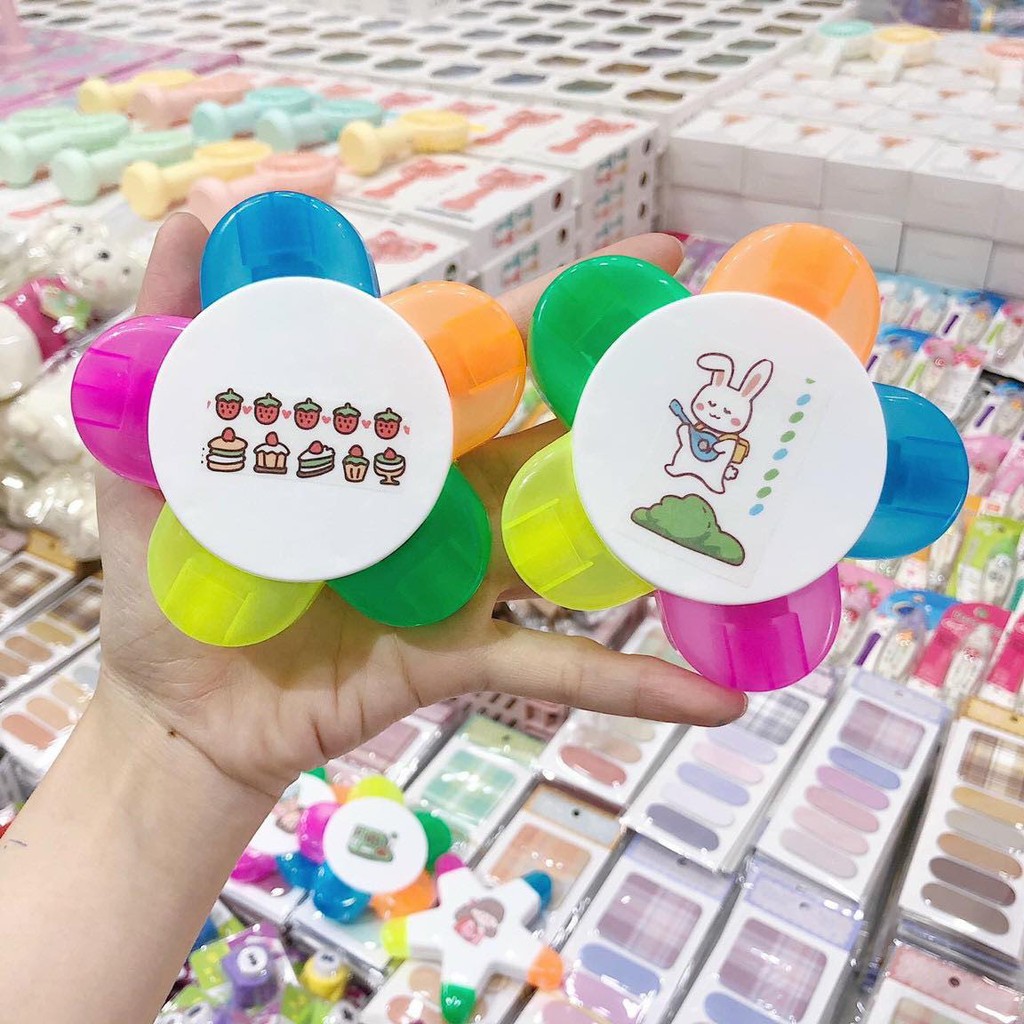 Bút dạ quang 5 đầu 5 màu hình ngôi sao, bông hoa dễ thương, tiện dụng SUNNYSTORE