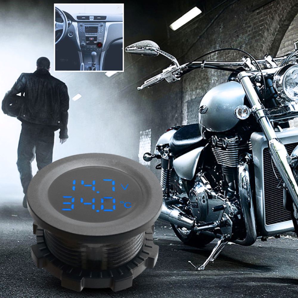 Vôn Kế 12-24V Hình Tròn Hiển Thị Nhiệt Độ Kỹ Thuật Số Cho Xe Hơi / Xe Máy / Tàu Thuyền