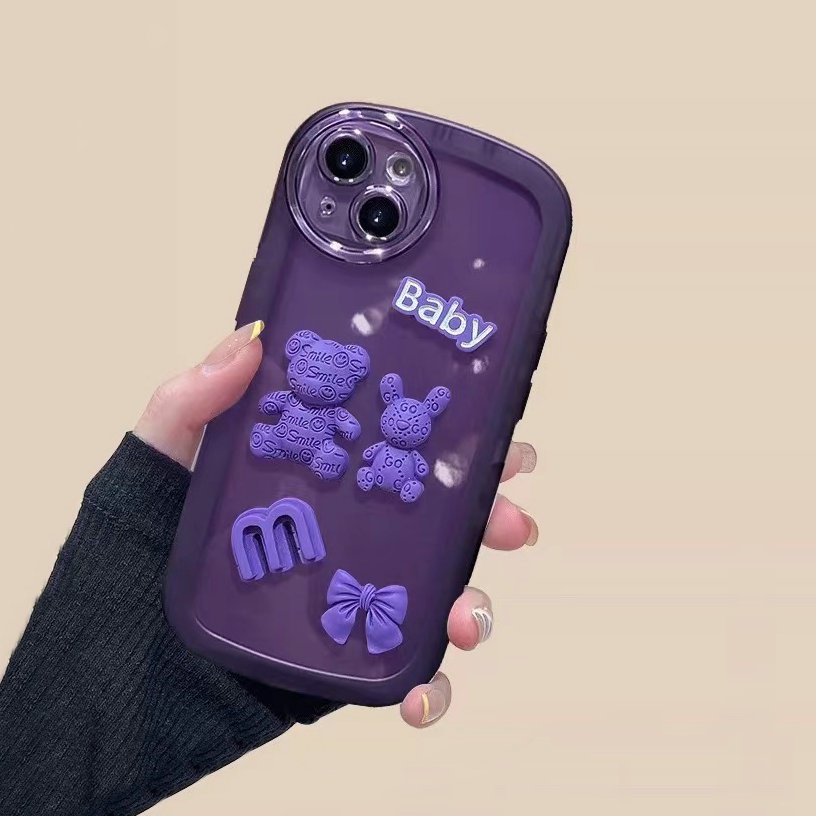 Casing Realme 11 9i 5 5s 5i 7i 2 Pro U1 C53 C55 C17 C21Y C25Y C1 C2 C11 C31 C20 C12 2020 C15 C25 C25S C35 C30 Narzo N53 20 30A 50A Prime Cute Purple Bowknot Letter Bear Rabbit ins Round Airbag Fine Hole Lens Protection Clear Soft Phone Back Case NKS 08