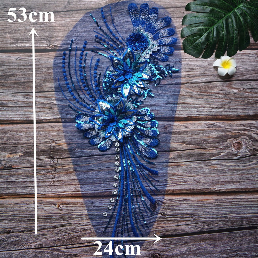 Miếng Vải Ren Thêu Hoa Đính Kim Sa Lông Vũ Cổ Áo Cưới Cho Cô Dâu