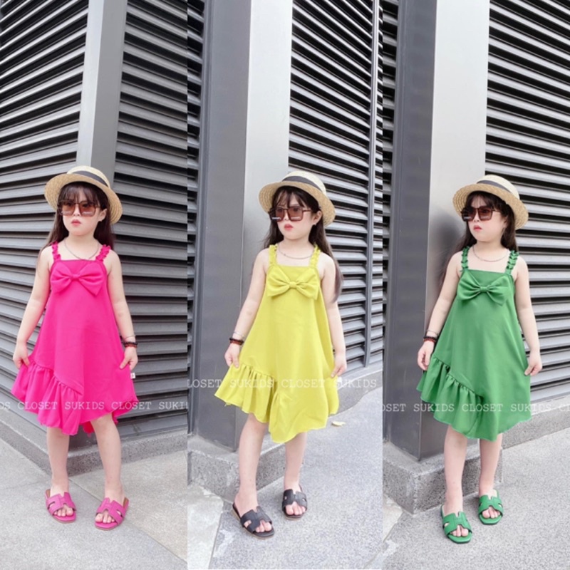 (15kg-25kg ) Váy Đũi 2 Dây Sun Bản To, Đi Du Lịch, Đi Biển Cực Xinh Cho Bé 16-25kg , Hottrend 2022