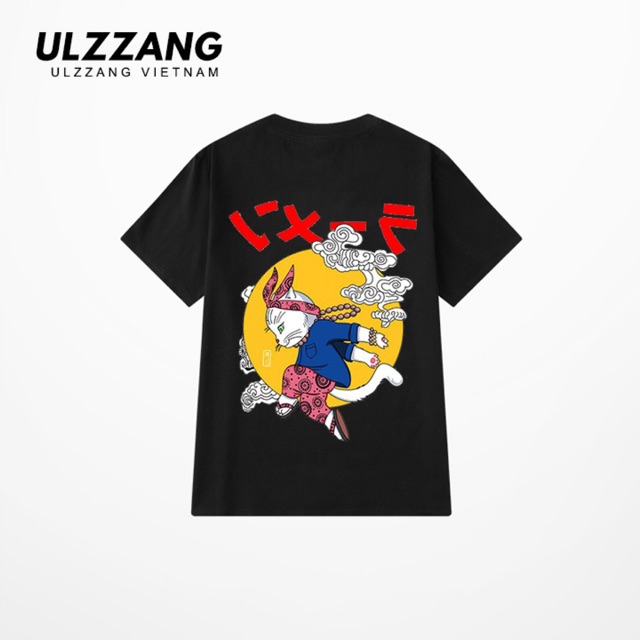 Áo thun tay lỡ ULZZANG cotton dáng unisex, áo form rộng in hình mèo bay