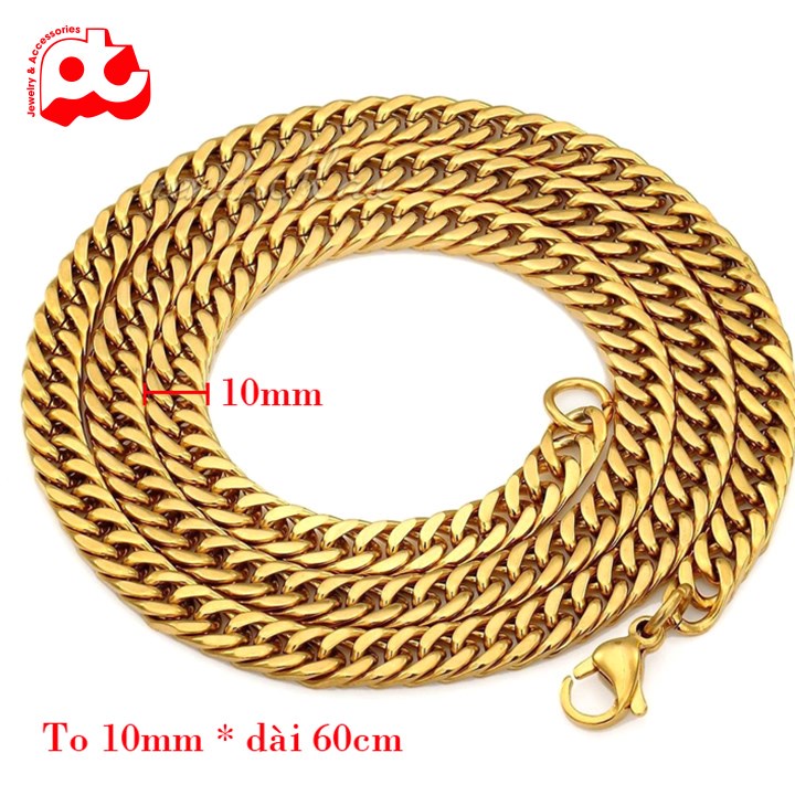 Dây chuyền nam đẹp inox cao cấp thời trang titan thép không gỉ kiểu lặc đôi PT JEWELRY kích cỡ 10mm mạ vàng PTDCNA174