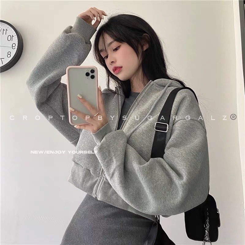 Set áo hoodie kèm váy body dài tay co giãn cổ 3 phân - by SGGz