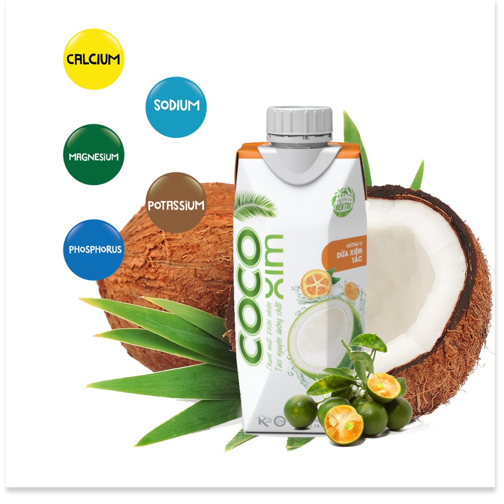 Hộp Nước Dừa Đóng Hộp từ 100% dừa tươi nguyên chất hương vị Tắc 330mL - Thương hiệu COCOXIM - YOOSOO MALL