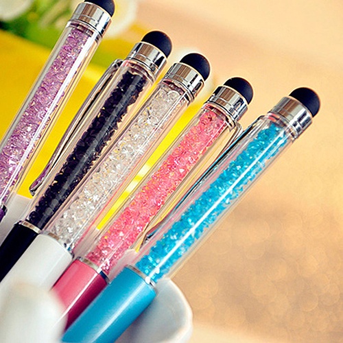 Bút stylus chạm màn hình siêu mềm đính kim cương nhân tạo 2 trong 1 cho iphone/máy tính bảng FT