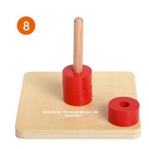 (Ảnh thật) Thả các đĩa tròn trên trục thẳng đứng màu đỏ - Giaó cụ Montessori 0-3