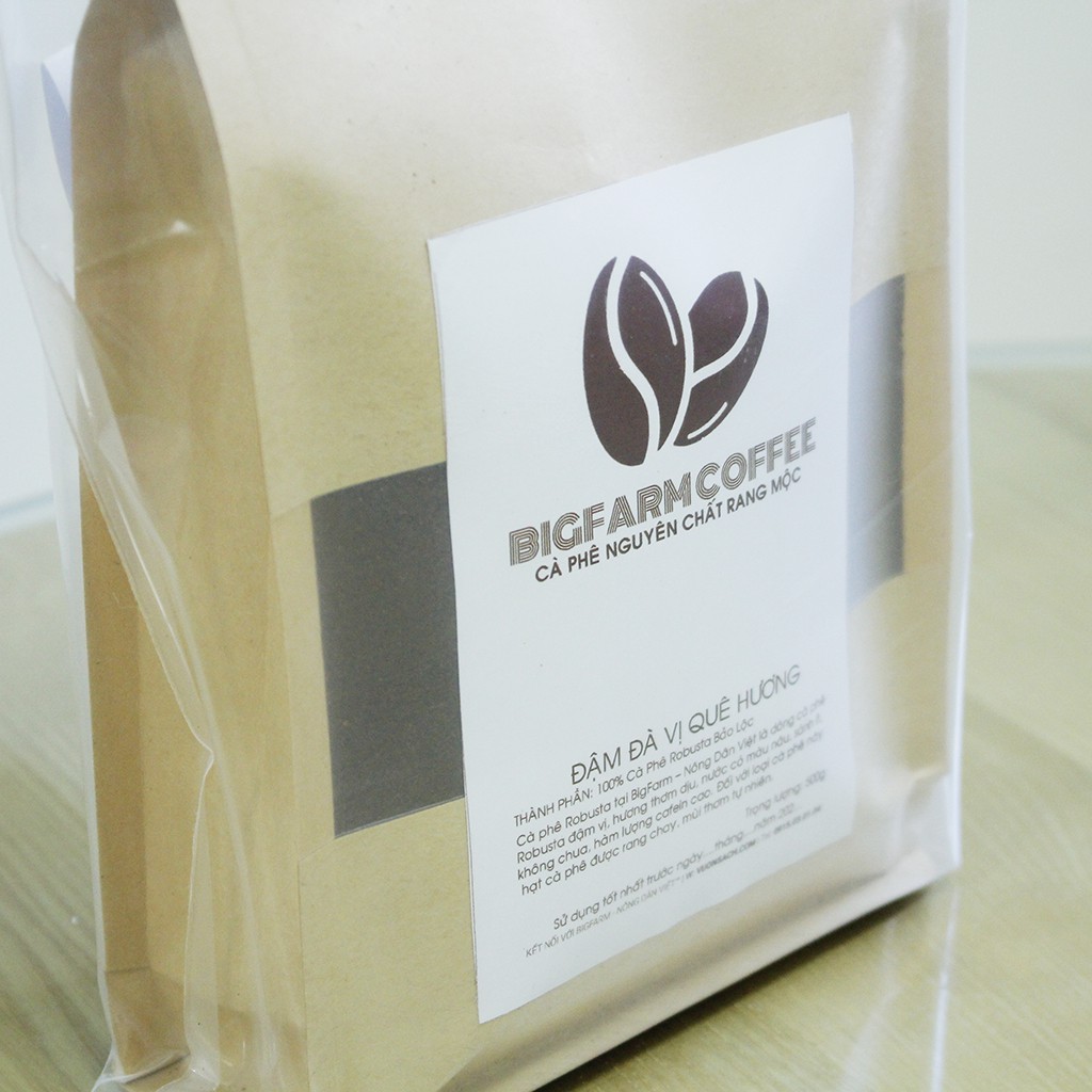 Cà phê mộc robusta BigFarm Coffee rang xay nguyên chất 100% giống ngon nhất, rang vừa, dạng bột dùng pha pin 500g