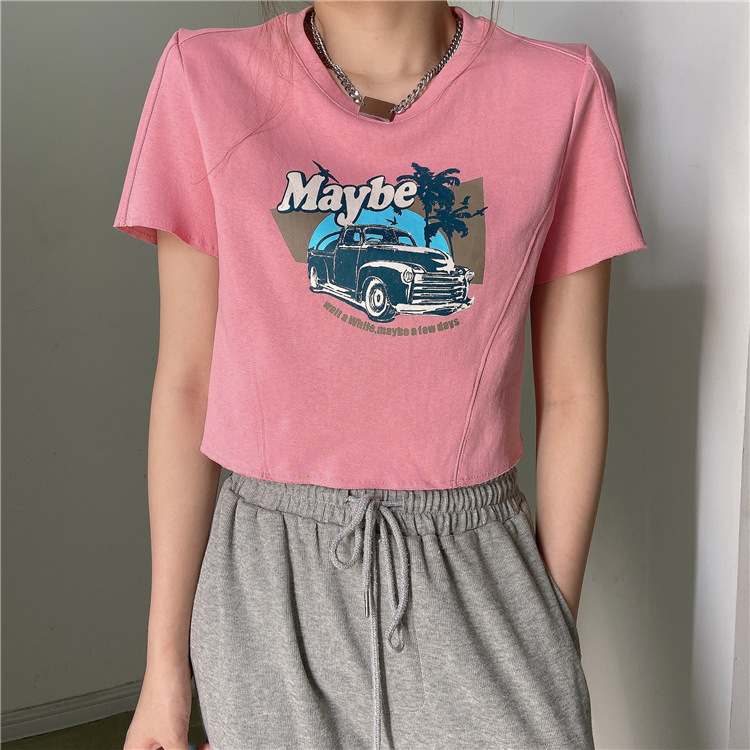 Áo Croptop Ngắn Tay In Hình Phong Cách Hàn Quốc Năng Động