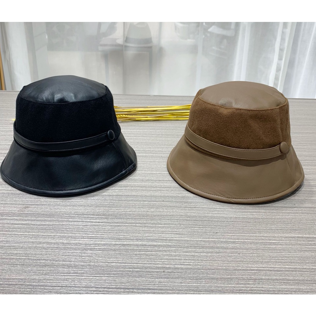Nón vành da pu màu đen phong cách cổ điển Anh Quốc