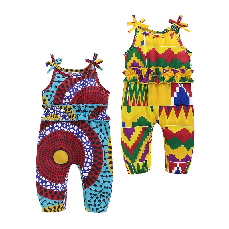 Áo liền quần MIKRDOO hai dây in họa tiết hình học đáng yêu thời trang mùa hè cho bé