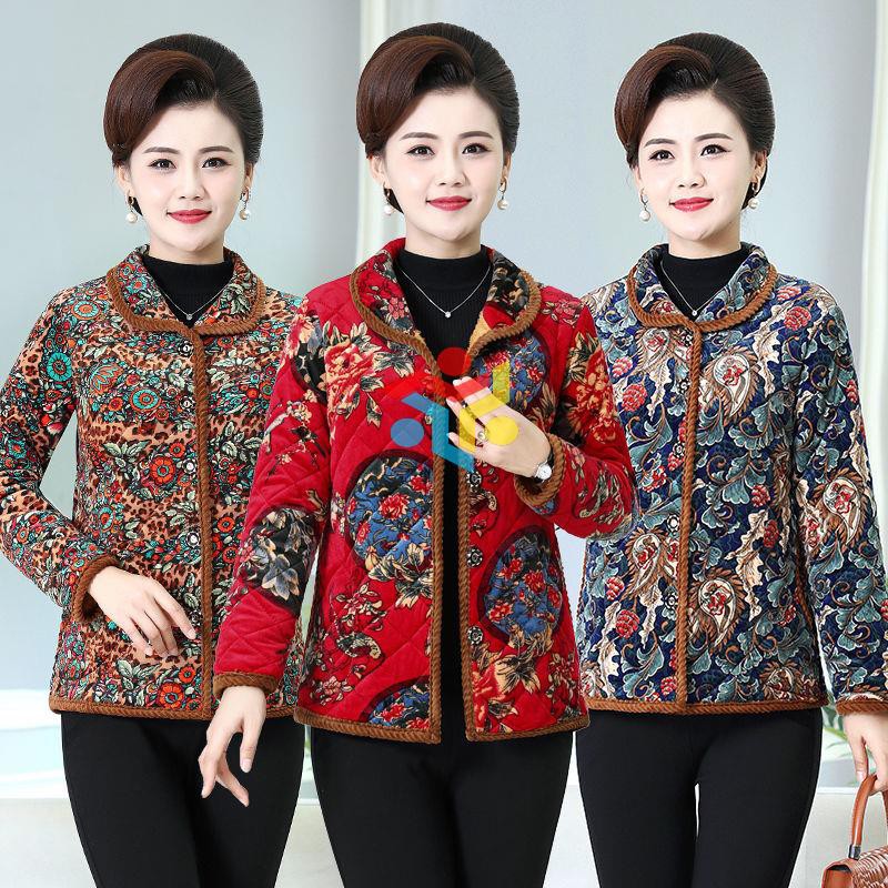 Áo khoác đệm cotton dày giữ ấm thời trang thu đông mới cho phụ nữ trung niên 40-60 tuổi