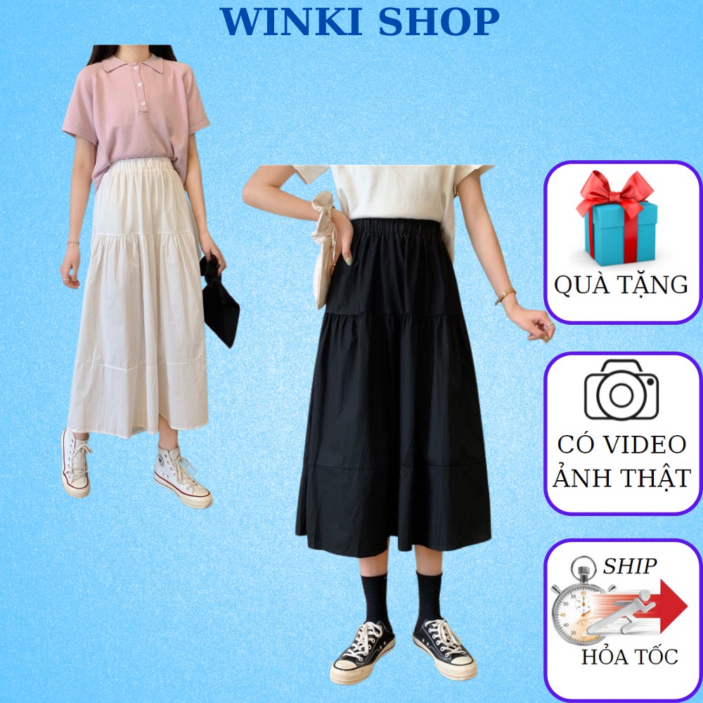 Chân váy dài ,Chân váy voan xếp ly,Váy Ulzzang 2 lớp 3 tầng dáng dài