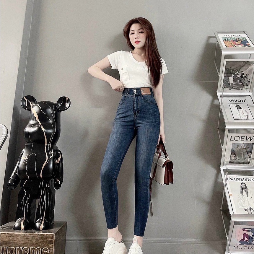 Quần jean nữ xanh cao cấp - 2 cúc lưng cao chất liệu denim co giãn (fom chuẩn shop) Lady-Hn Store88 Ms 502
