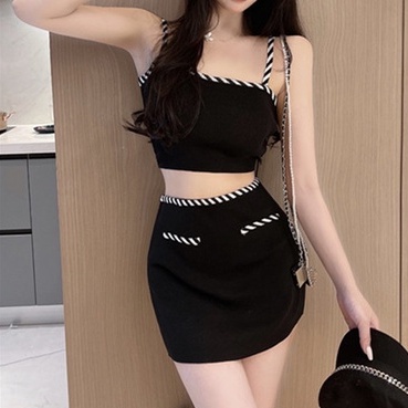 Set áo hai dây + chân váy dệt kim ZHELIHANGFEI phong cách thời trang cho nữ