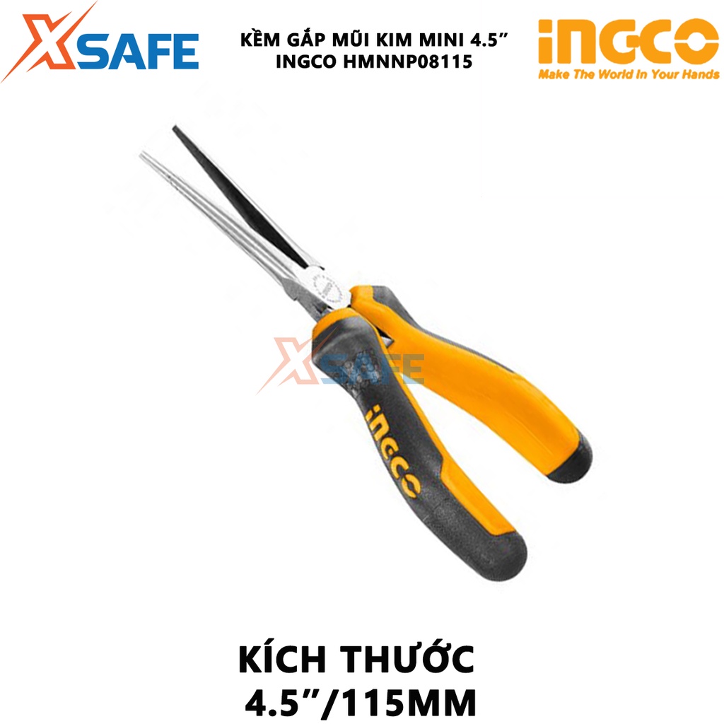 Kìm gắp mũi kim mini INGCO HMNNP08115 4.5 inch Kềm mini đầu kềm được đánh bóng và chống gỉ, tay cầm hai màu - [XSAFE]