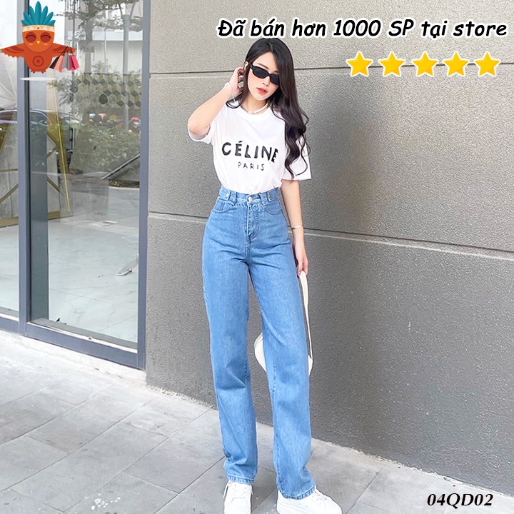 Quần ống rộng lai lưng kiểu jean xanh đậm 112 THOCA HOUSE hợp mọi lứa tuổi cho nữ