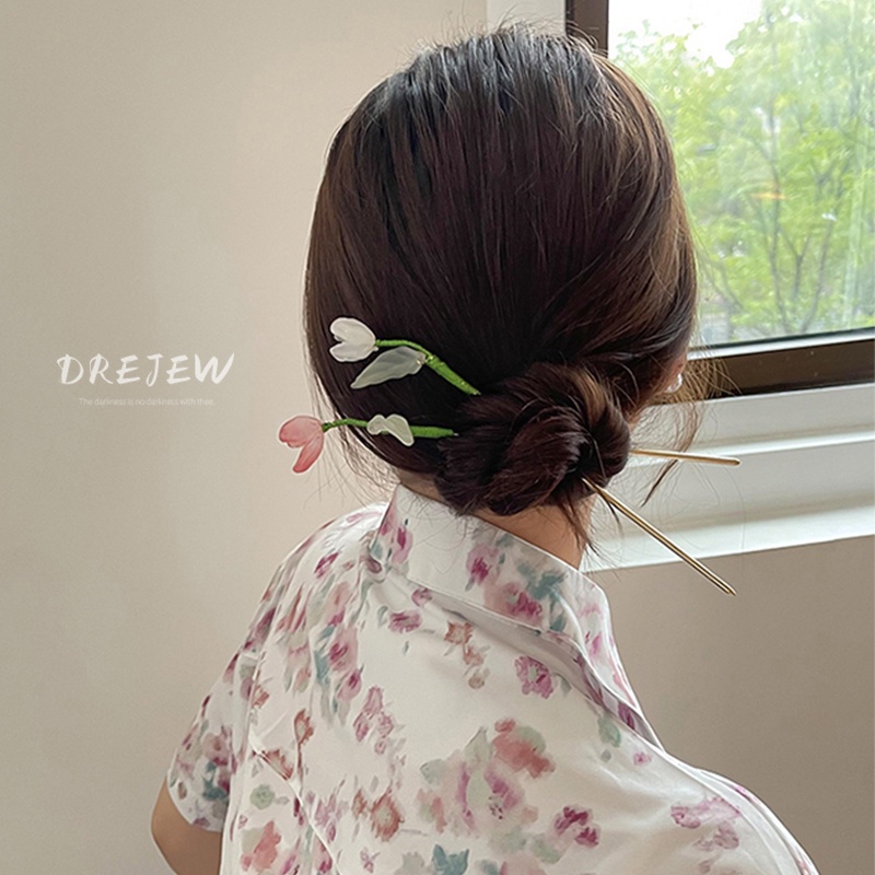 DREJEW Trâm cài tóc kiểu hoa tulip phong cách cổ điển cho nữ