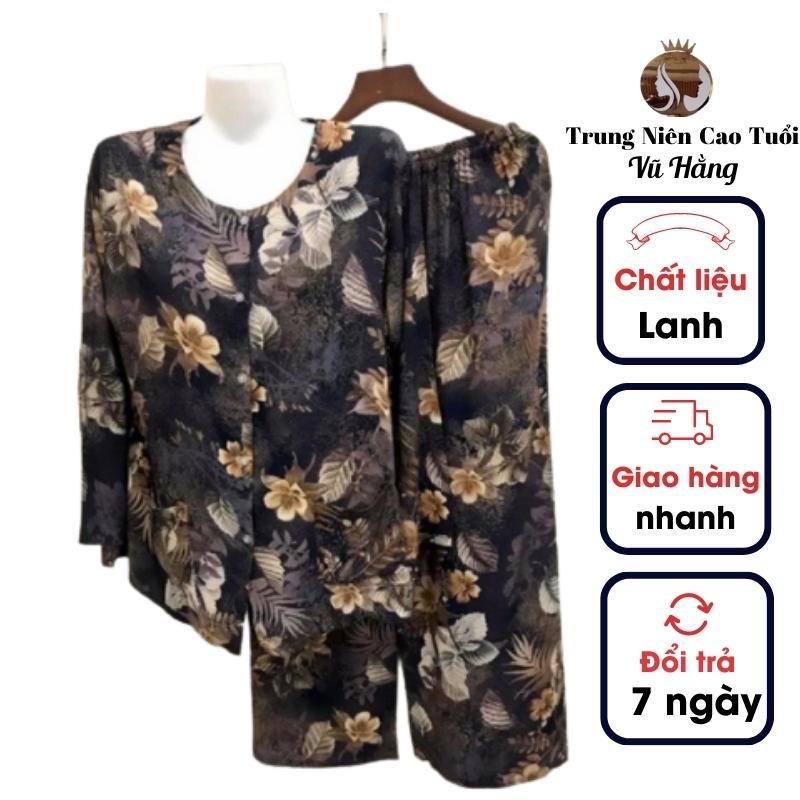 Đồ bộ trung niên, quần áo trung niên nữ cho người lớn tuổi, chất liệu lanh nhung mềm mịn, thoáng mát
