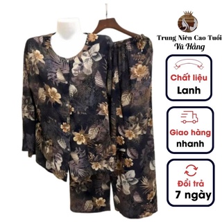Đồ bộ trung niên, quần áo trung niên nữ cho người lớn tuổi, chất liệu lanh nhung mềm mịn, thoáng mát