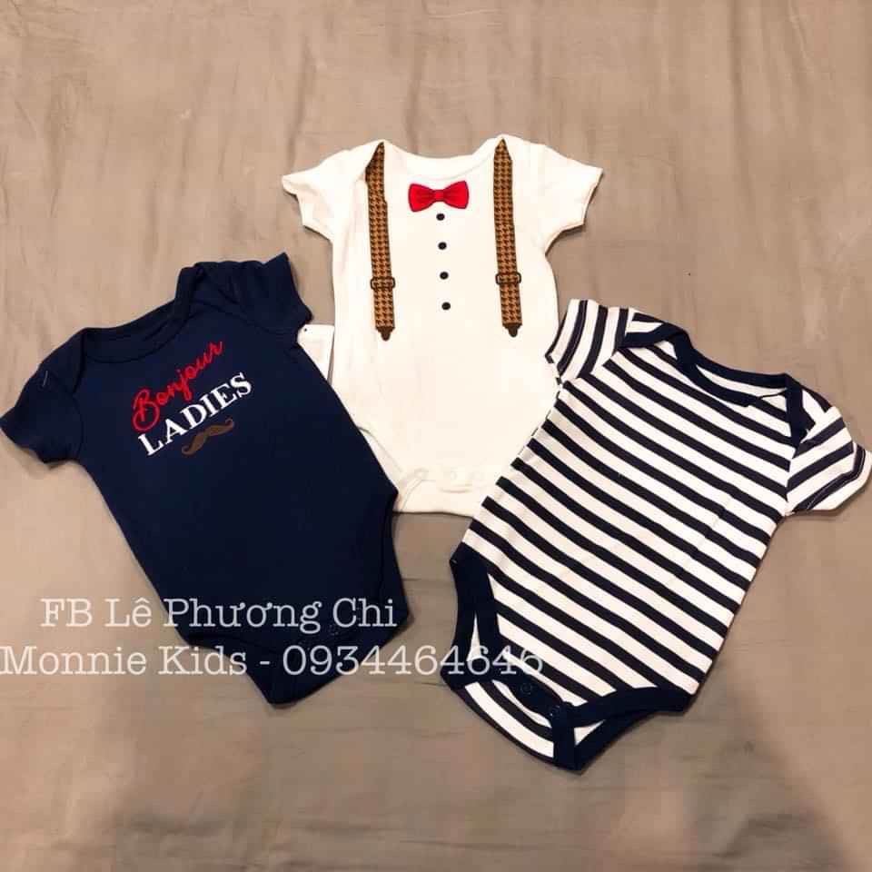 Bộ body 100% cotton cộc cho bé trai Luvable Friends size 3-6-9-12M - Monnie Kids