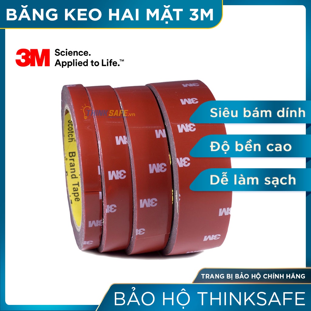 Băng dính 2 mặt dán tường 3M Thinksafe, băng keo 2 mặt siêu dính, xốp hai mặt, siêu chắc, dán gạch, nhựa, 3 mét - 4229P