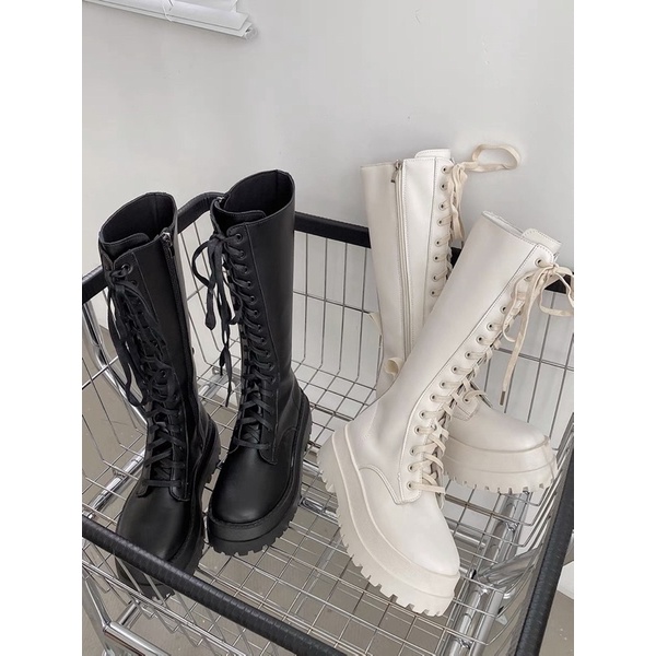 Boots da cao cổ buộc dây đế cao 6cm thời trang ulzzang (ảnh thật)