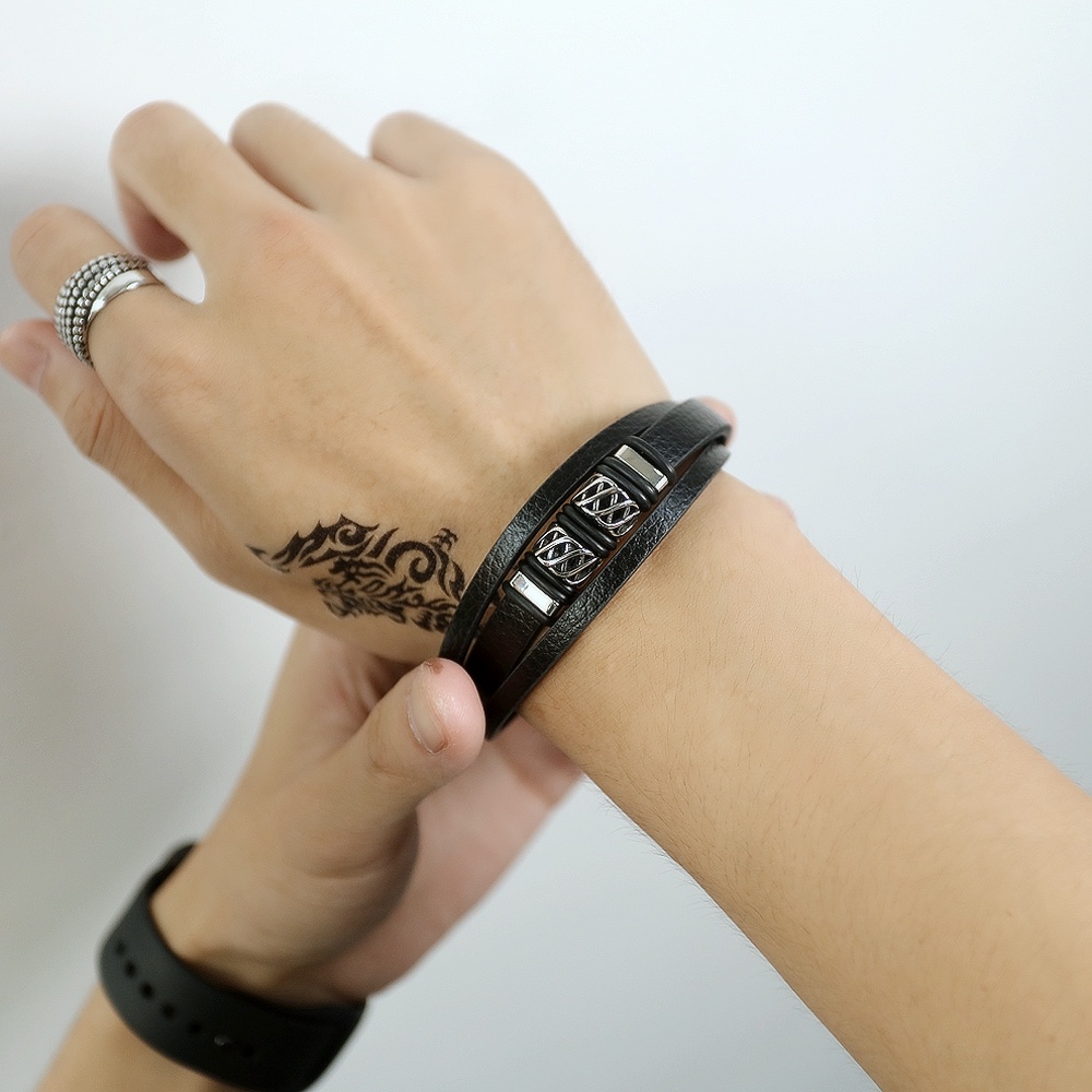 Vòng tay OPK PH1479 bằng da phối titan thời trang cho nam