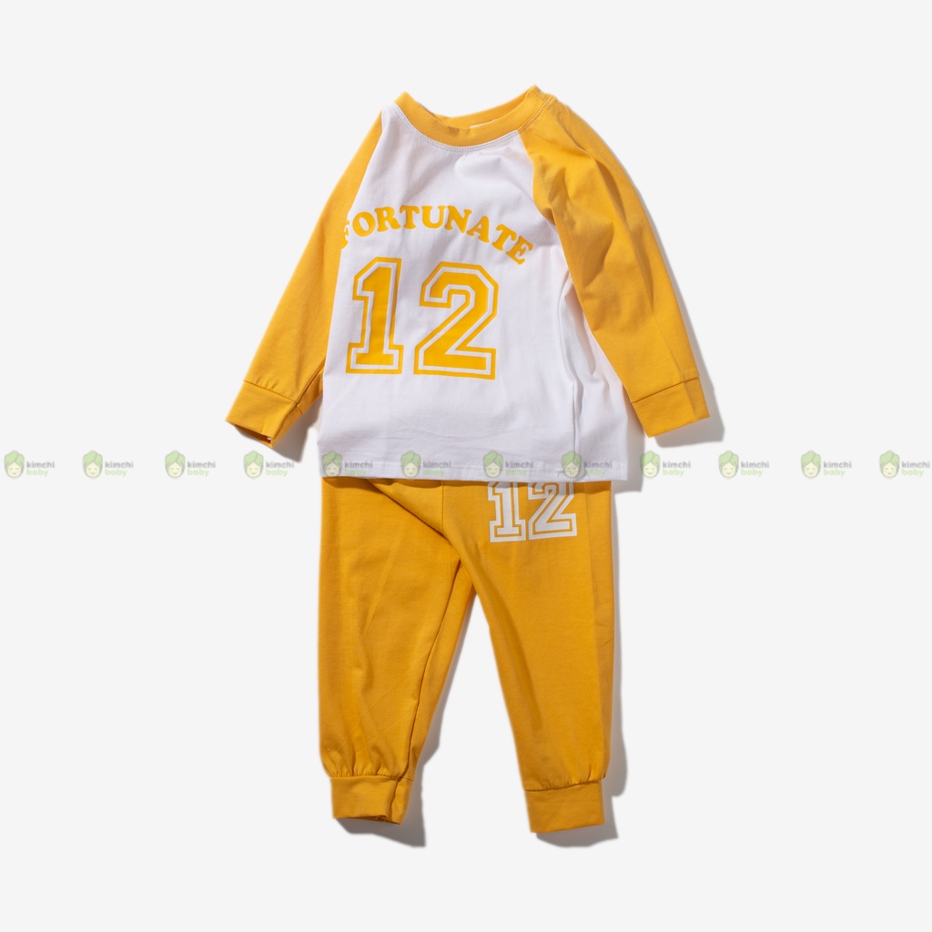 Bộ Dài Tay Cho Bé Trai, Bé Gái Vải Thun Lạnh Minky Mom  Bóng Chày In Số 12, Đồ Bộ Mặc Nhà Cho Bé Thu Đông MKMTD2226